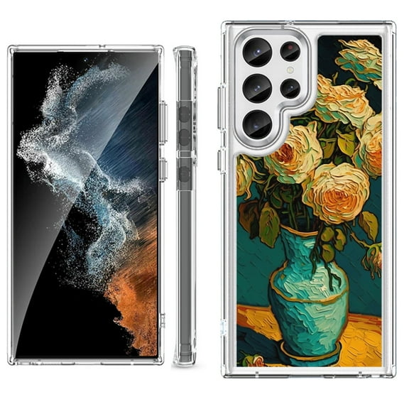 Shockproof Bumper Phone Case for Samsung Galaxy S23 Ultra 5G, by OneToughShield ® - Roses in a vase