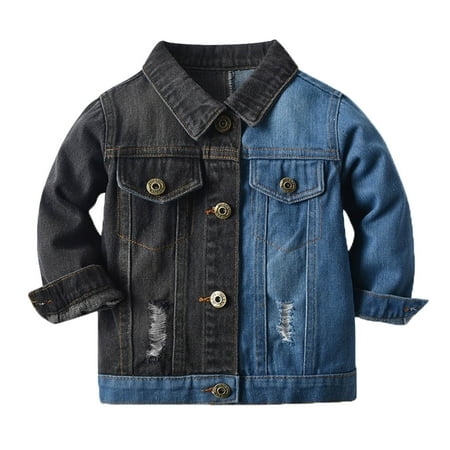 Boys Girls Windproof Denim Jacket Patchwork Design Long Sleeve Warm Outerwear Coat For Kids Neutral Style Size:12-18 Months