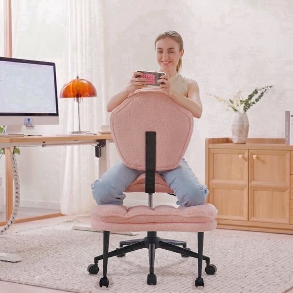 Pinmoco Upgraded Ergonomic Cloud ADHD Chair for Home Office, Cross Leg Office Chair, Criss Cross Swivel Desk Chair with Full Lumbar Support, 360° Rotating Footrest, Pink