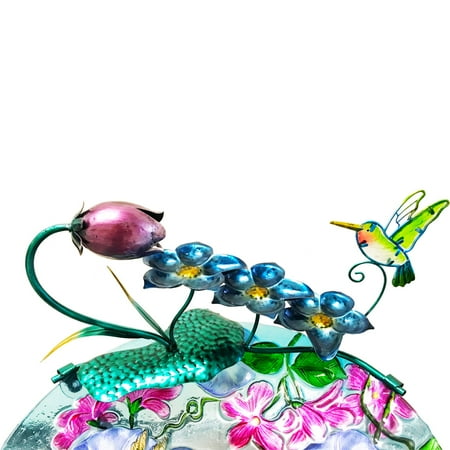 - Continental Art Center Hummingbird and Flowers Birdbath Fountain Topper with Plug-in Pump