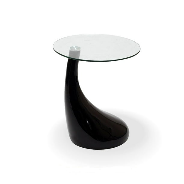 Teardrop Side Table Black Color With 18, 18 Inch Round Glass Table Top