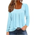 thumbnail image 2 of YUGYXL Women's Eyelet Ruched Shirt Square Neck Long Sleeve Solid Color Casual Fashion Lightweight Pullover Blouse Tops Blue L, 2 of 6