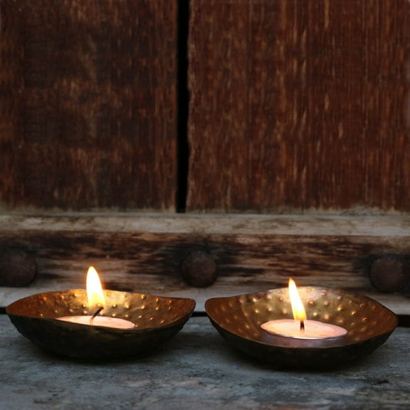 De Kulture Works Brass Nail Hammered T-Light, Set of 2, 3 x 0.5 DH inches