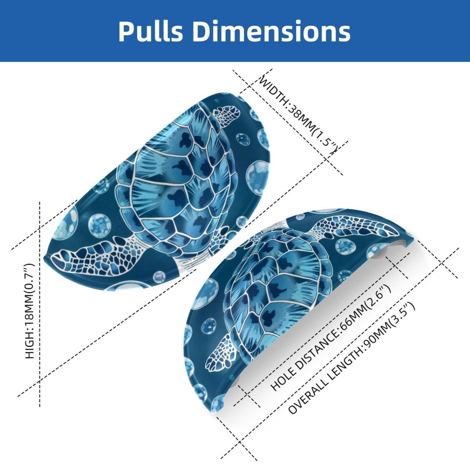 PhooArto 6 Pcs Cup Drawer Pulls, Blue Turtle Bubbles Pattern Shell Shape Handles Cabinet Knobs for Dresser Cupboard Closet Wardrobe with Screws