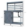 thumbnail image 5 of Patio Furniture Sets Outsunny Wooden Potting Bench, Outdoor Potting Table with Storage Cabinet, Storage Shelves, Sink, Water Tap, Wood Table Top for Backyard, Patio, Balcony, Gray,Outdoor Dining Sets, 5 of 5