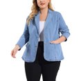 thumbnail image 1 of Women's Plus Size Denim Jacket Notched Lapel Color Block Stretch Blazer Light Blue 3X, 1 of 6