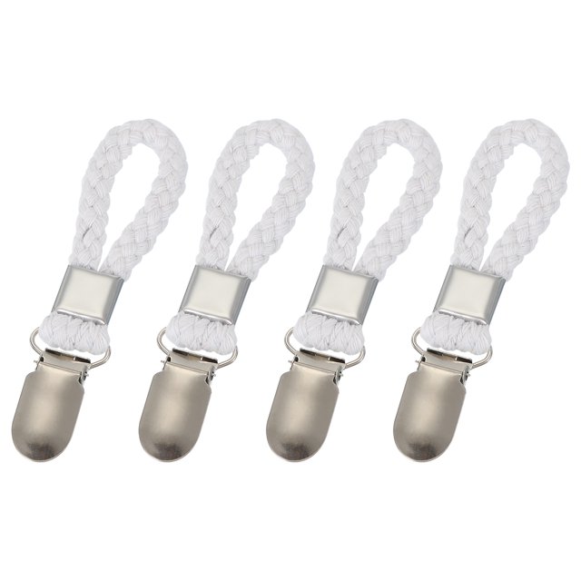 Uxcell 4 Pcs Clips para toallas de té con lazo de algodón para colgar, ganchos de toalla de metal de 4.3 pulgadas, perchas multipropósito para el hogar, cocina y baño, blanco