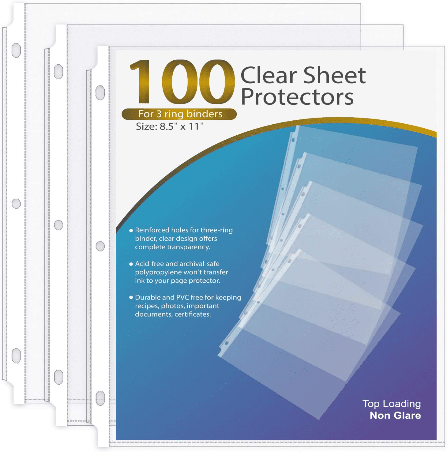 50 Clear Plastic Poly Sheet Page Protectors ACID FREE Sleeves Top Loading 3-Ring 