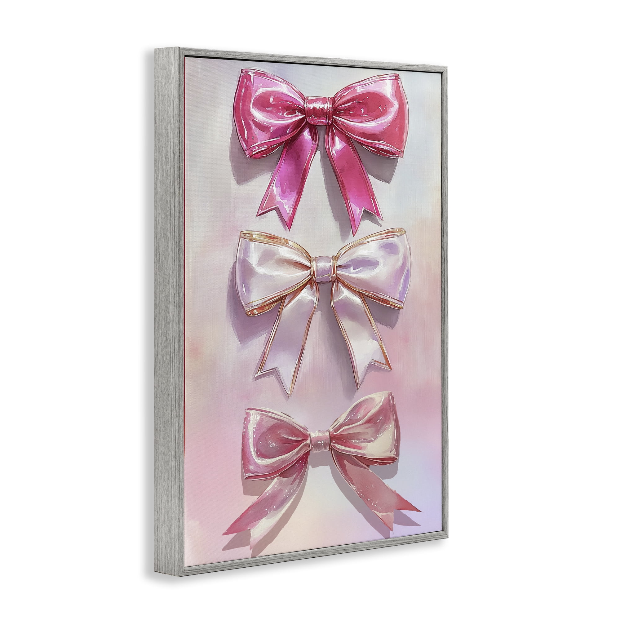 Stupell Industries Blush And Satin Bows Gray Framed Giclee Art, design by Annabelle Hall