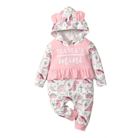 

Ma&Baby Toddler Baby Girls Dinosaur Rompers Long Sleeve Ear Hooded One-pieces Jumpsuits