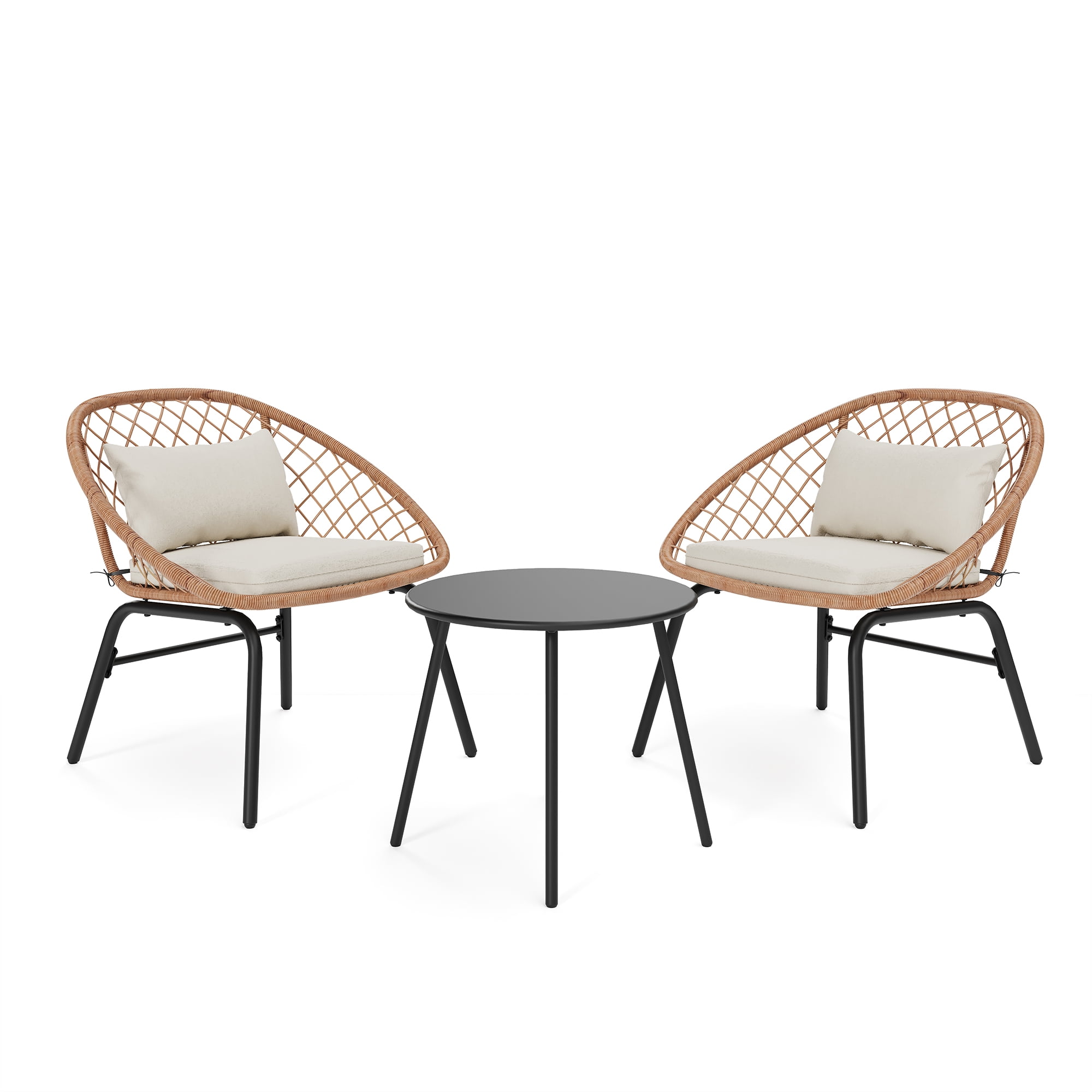LAUSAINT HOME 3 Pieces Patio Bistro Set, Outdoor Conversation Furniture with 2 Chairs and 1 Coffee Table, Diamond Weave Design