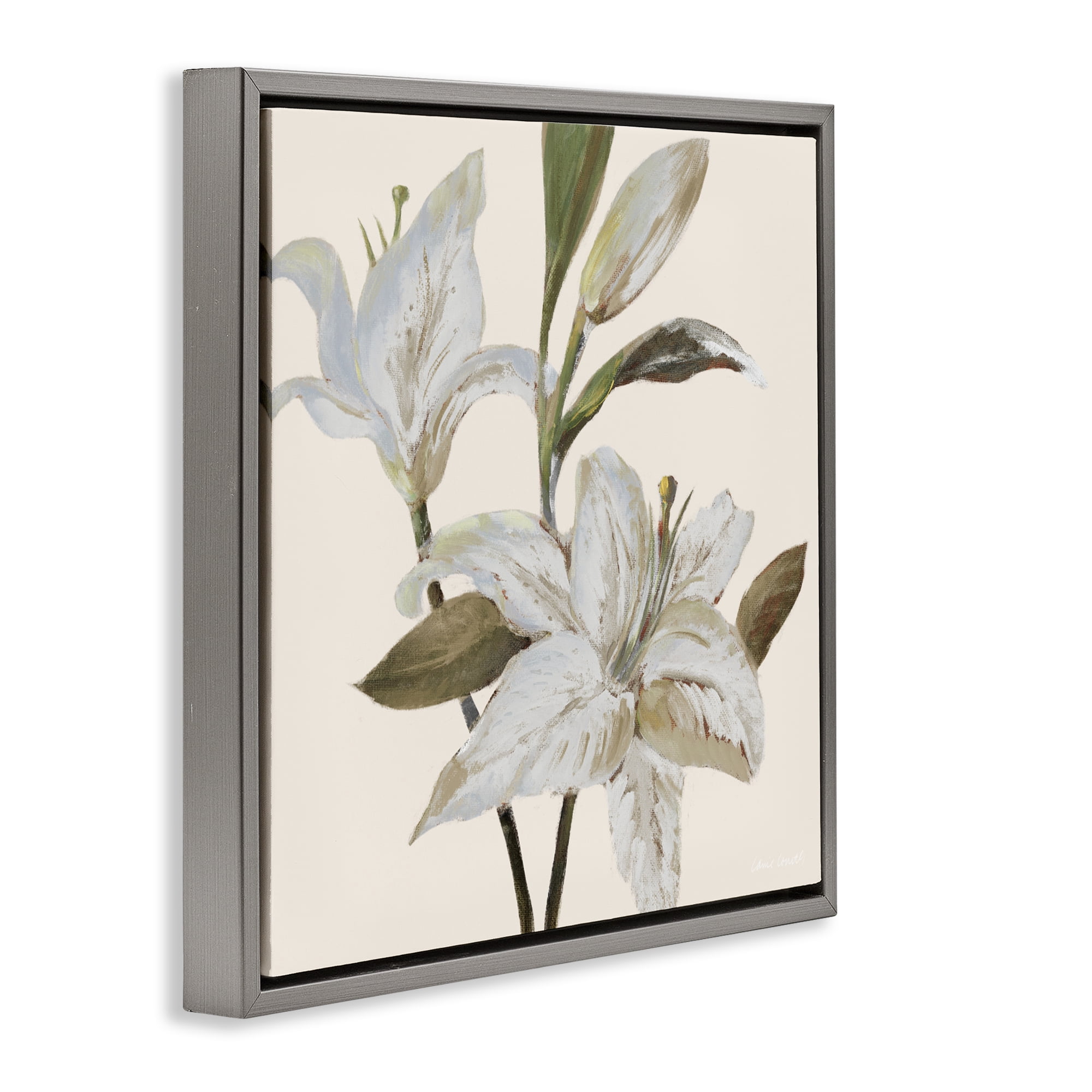 Stupell Industries Lilies Soft Beige Gray Framed Floater Canvas Wall Art, design by Lanie Loreth
