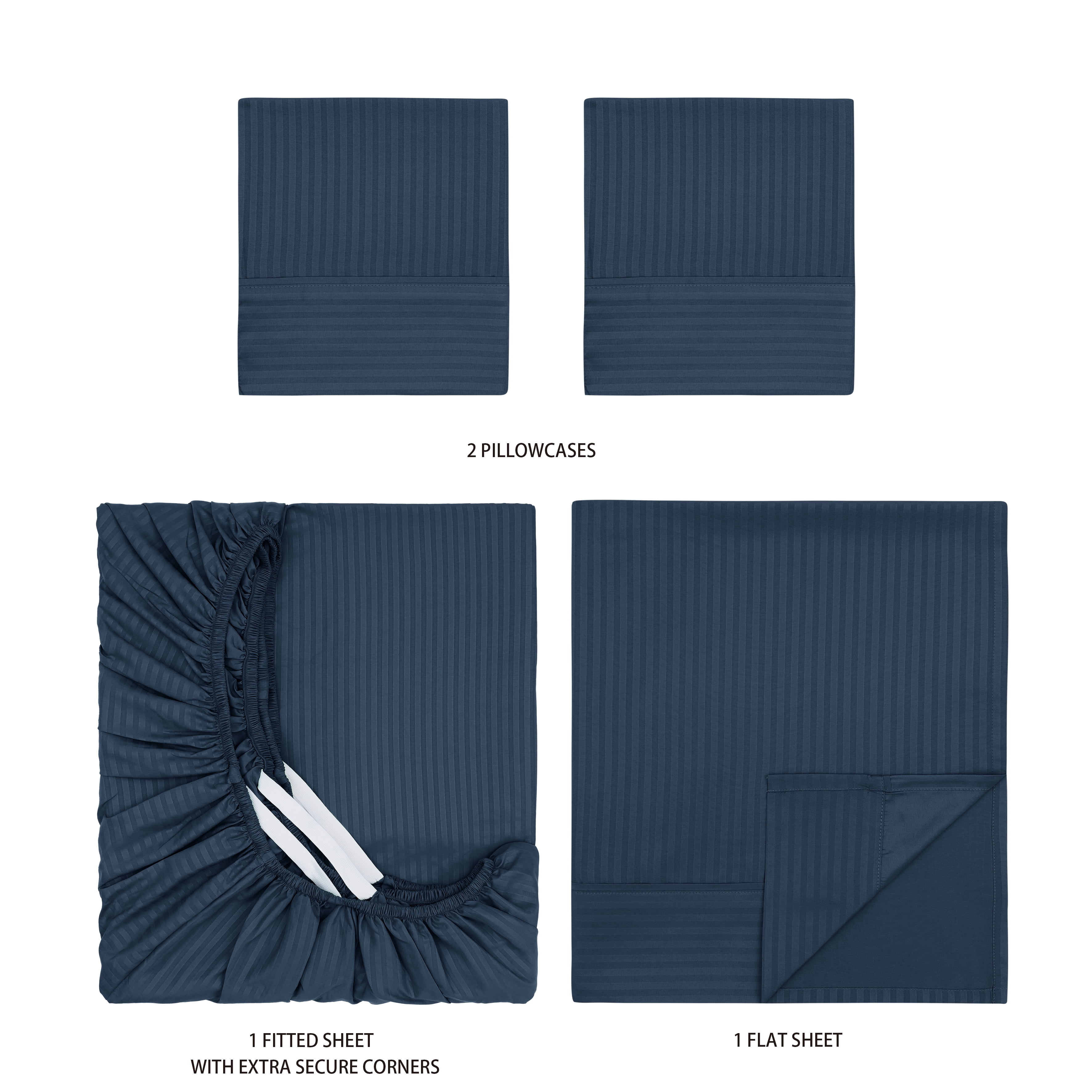 Mainstays Super Soft Brushed Microfiber Bed Sheet Set, Navy Blue Embossed Stripe, King, 4 Piece