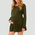 thumbnail image 2 of WUANDIXFA Fall Maternity Clothes Maternity Dress Comfortable Soft Fashionable Solid Color Maternity Round Neck Dress Green,L, 2 of 6