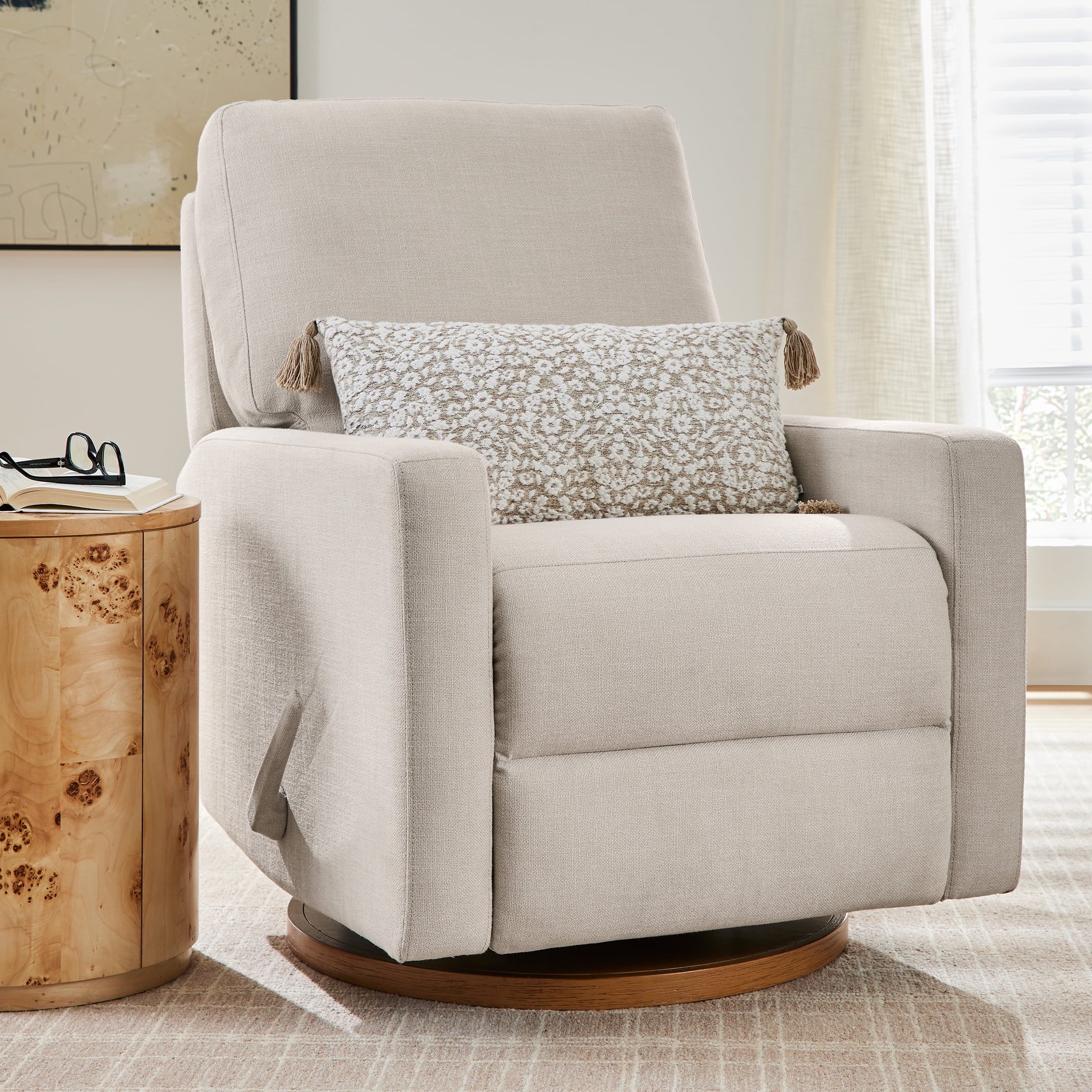 Better Homes & Gardens Modern Farmhouse Swivel Glider Recliner, Cream Linen