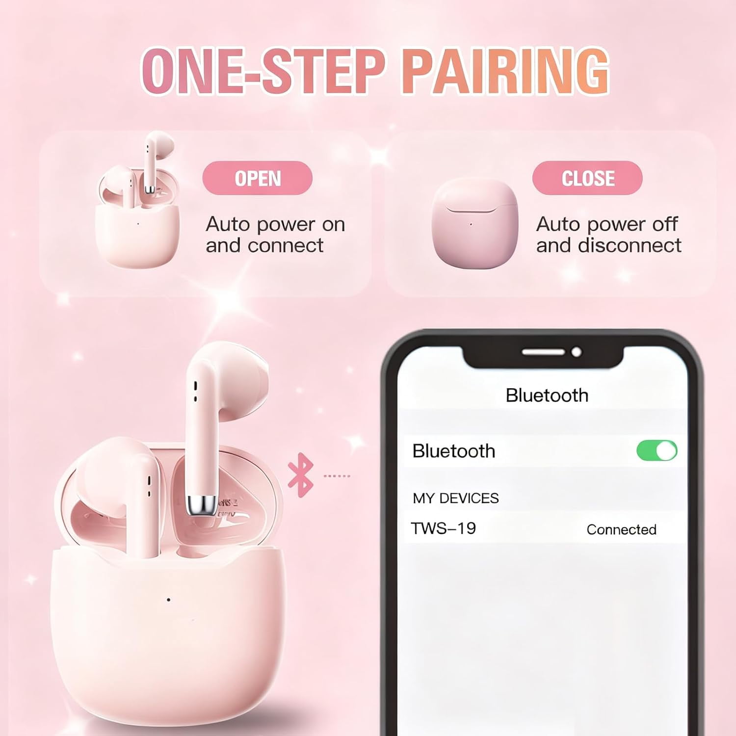 True Wireless Earbuds Purple Bluetooth 5.3 with Microphone for Working Out Noise Canceling Blue Tooth Ear Buds Deep Bass TWS Wireless Earphones with Charging Case in Ear Headphone for iPhone Android