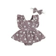 thumbnail image 1 of Qiylii Baby Girl’s Romper Dress Fly Sleeve Flower Skirt Stitching Bodysuit+Headband, 1 of 6