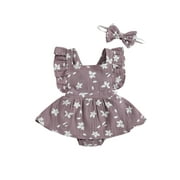 hirigin Baby Girl’s Fly Sleeve Flower Skirt Stitching Romper and Headband