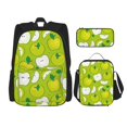 thumbnail image 1 of Naloa Sac à Dos Grande Capacité Imprimé Pomme Verte Trousse Combinaison 3 Pcs pour Étudiant, 1 of 7