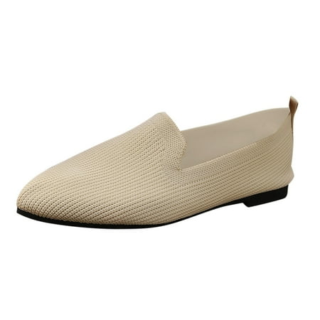 QYZEU Wide Width Flats for Women Casual Dress Shoes for Women Women s Summer Fashion Mesh Pointed Toe Breathable Solid Color Shoes Lightweight Comfortable Shoes Beige 37
