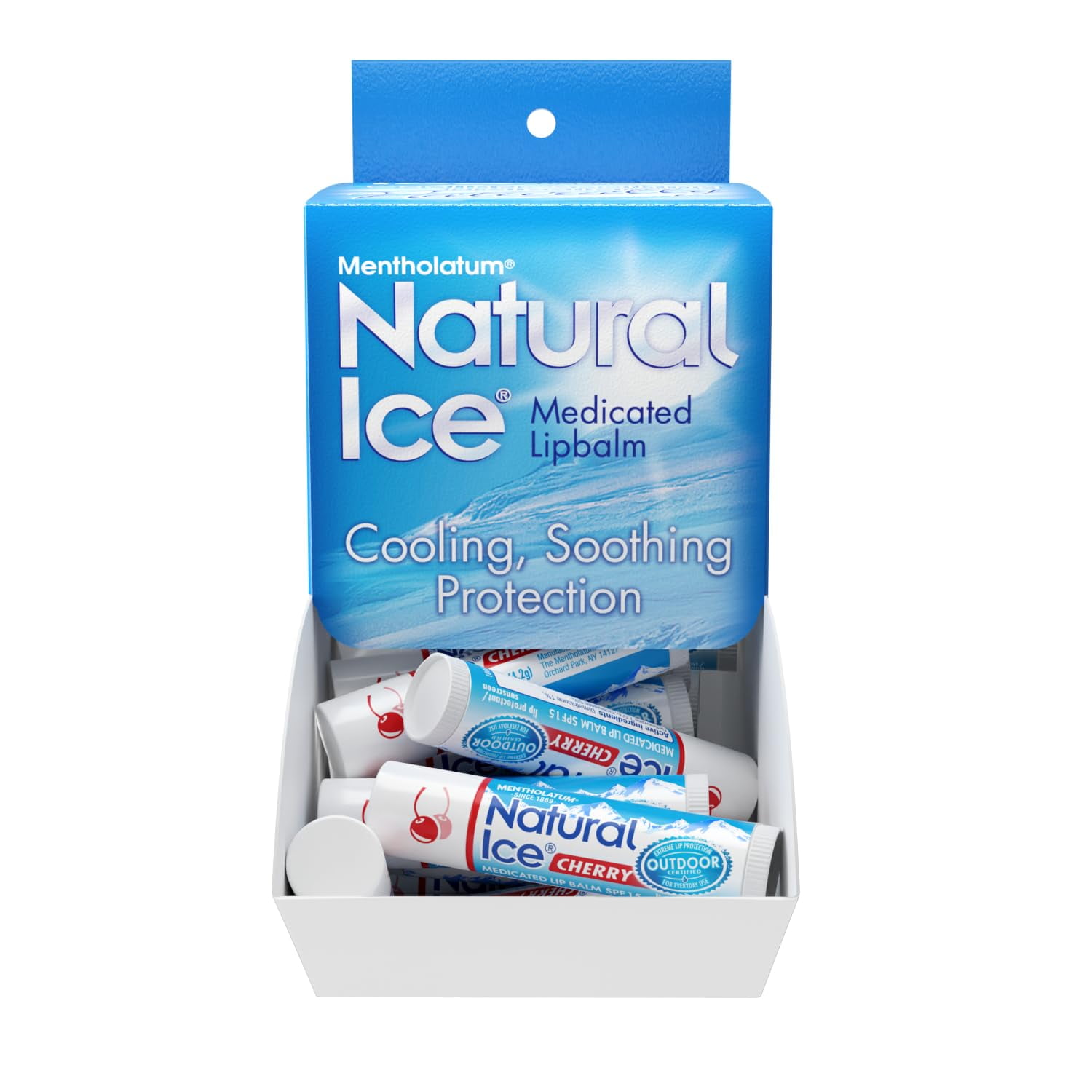 Mentholatum Natural Ice Cherry Flavor Medicated Lip Balm, Hydrating Lip Care for Dry, Chapped Lips, Moisturizing Formula with SPF 15 Helps Prevent Sunburn, Protection for Smooth, Soft Lips (48 pack)