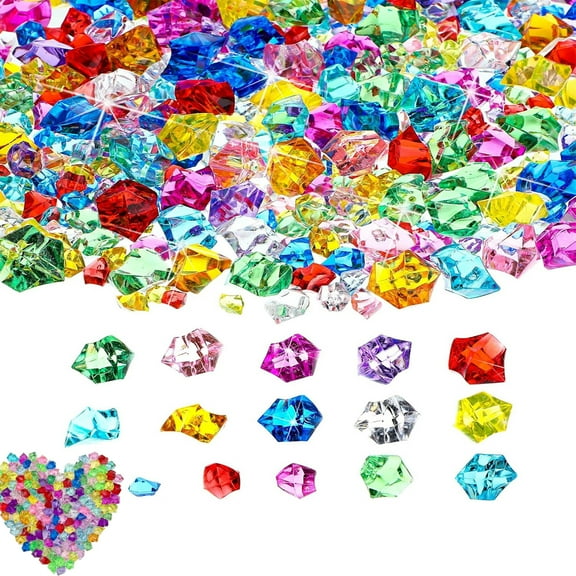 Tutuviw Acrylic Ice Rocks Assorted Colors 600 Pcs Fake Crushed Ice Rocks,Crystals Gems,Fake Crushed Cubes Sparkling Diamonds for Vase Filler Table Scatter Wedding Centerpieces Party Decoration