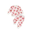 thumbnail image 2 of Aojekbee Toddler Girls Fall Outfits Strawberry Print Long Sleeve Sweatshirt and Elastic Sweatpants Set Baby Cute 2 Piece Clothes, 2 of 10
