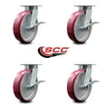 thumbnail image 2 of 8 Inch KP Poly on Aluminum Swivel Caster Set with Ball Bearings and Brakes SCC, 2 of 2