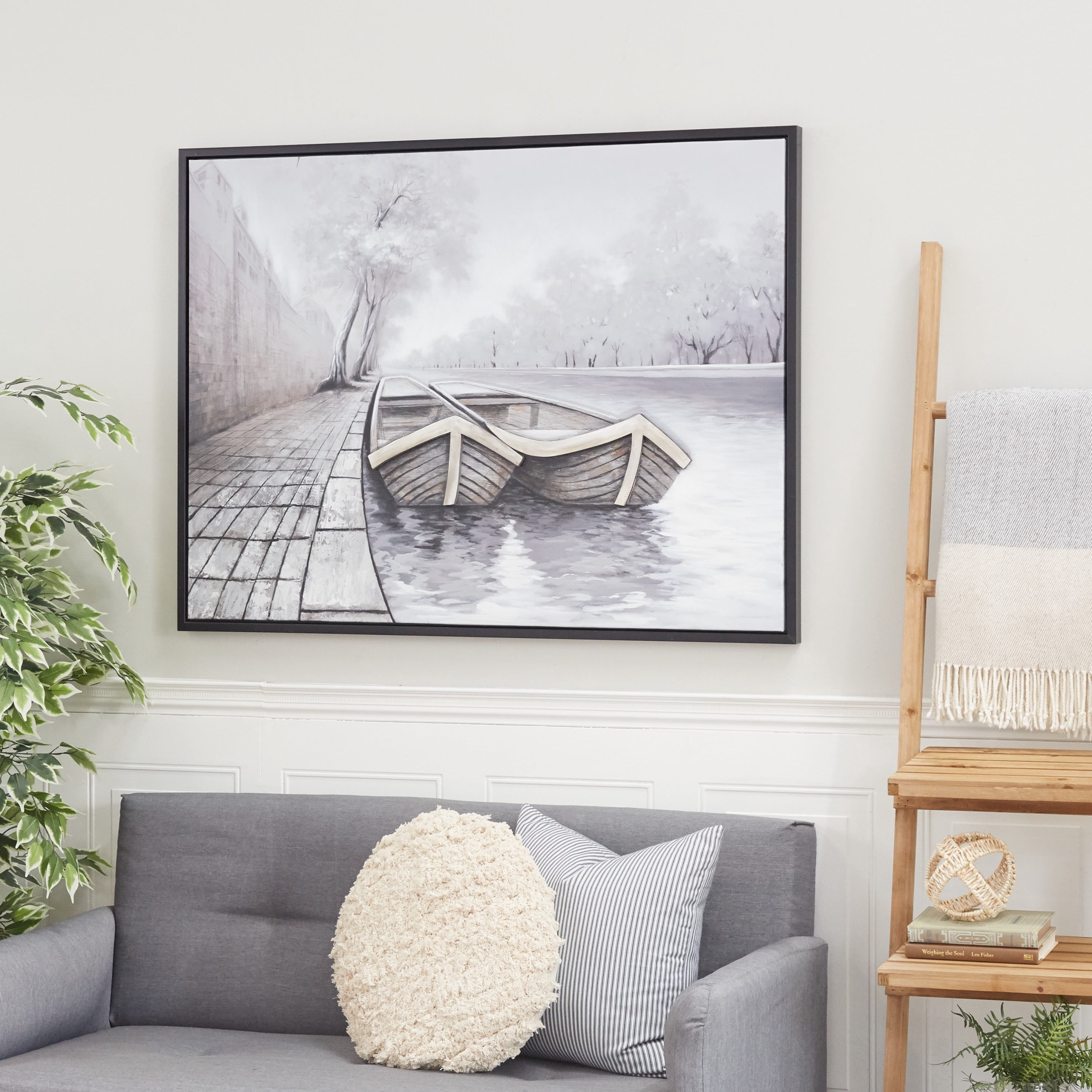 48" x 36" Sail Boat Framed Wall Art with Black Frame, by DecMode
