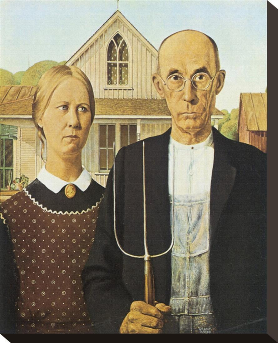 American Gothic Grant Wood Reproduction Art Canvas Poster Print Home Wall Decor 