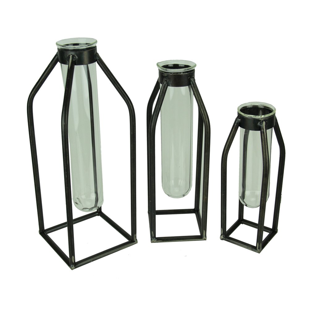 Modern Art Glass Tube Bud Vase with Metal Cage Frame Set of 3 Walmart