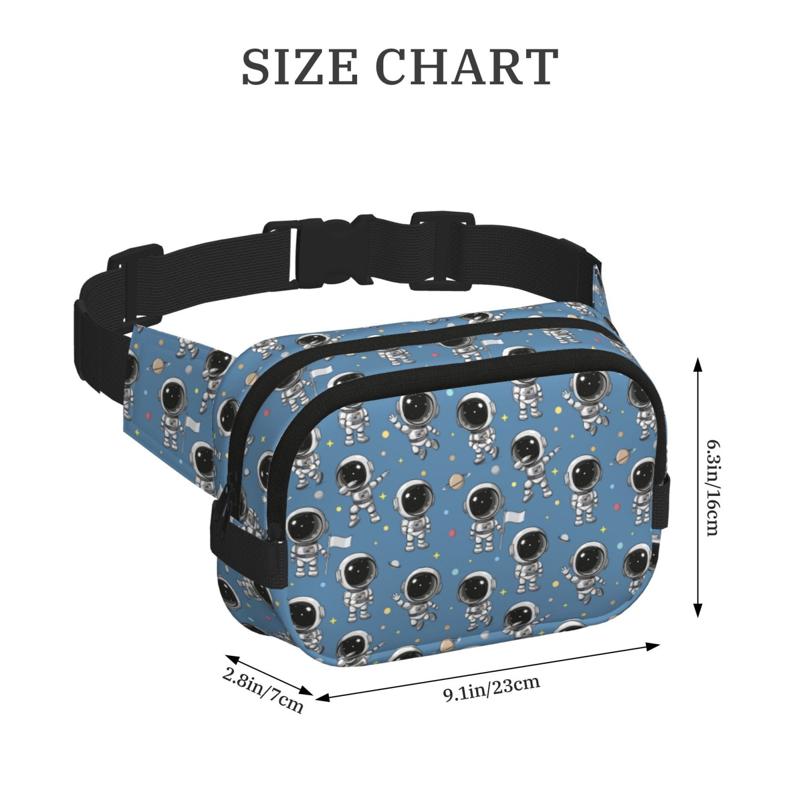 Picia Cute Cartoon Astronaut Print Square Double-Layer Waist Bag Mini Adjustable Waist Belt Bag Exercise Running Travel Hiking