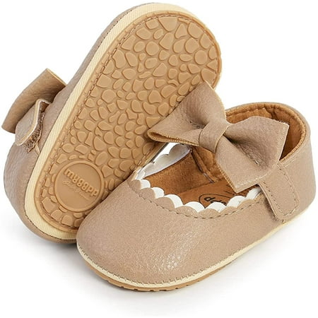 Baby Girls Mary Jane Flats with Bownot Non Slip Soft Sole PU Leather Newborn Infant Toddler First Walker Cirb Dress Shoes