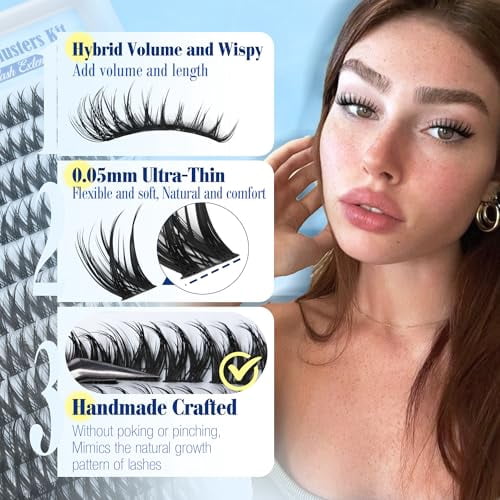 Flora Lash Clusters Kit Wispy Cluster Eyelash Extensions Natural Lash Extension Kit D Curly Fluffy Lashes Clusters Kit 10-18mm Eyelash Extension Kit Thin Band Individual Lashes by