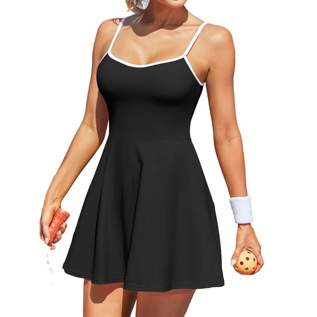 Charmo V Neck Tennis Dress for Womens Backless Workout Golf Dress with Shorts