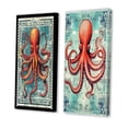 thumbnail image 3 of Designart "Retro Stamp Red Octopus Portrait I" Animals Octopus Wall Art Set Of 2 - Children's Art Red Wall Decor Set Of 2, 3 of 6