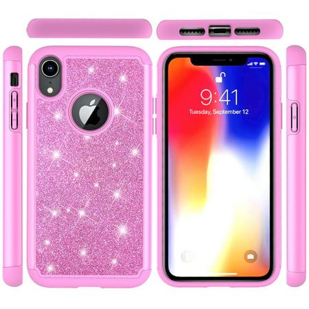 iPhone XR Glitter Case, Allytech Silicone Hybrid Dual Layer Shockproof Bumper Bling Lightweight Fashion Women Girls Case Full Body Protective Case for Apple iPhone XR 6.1
