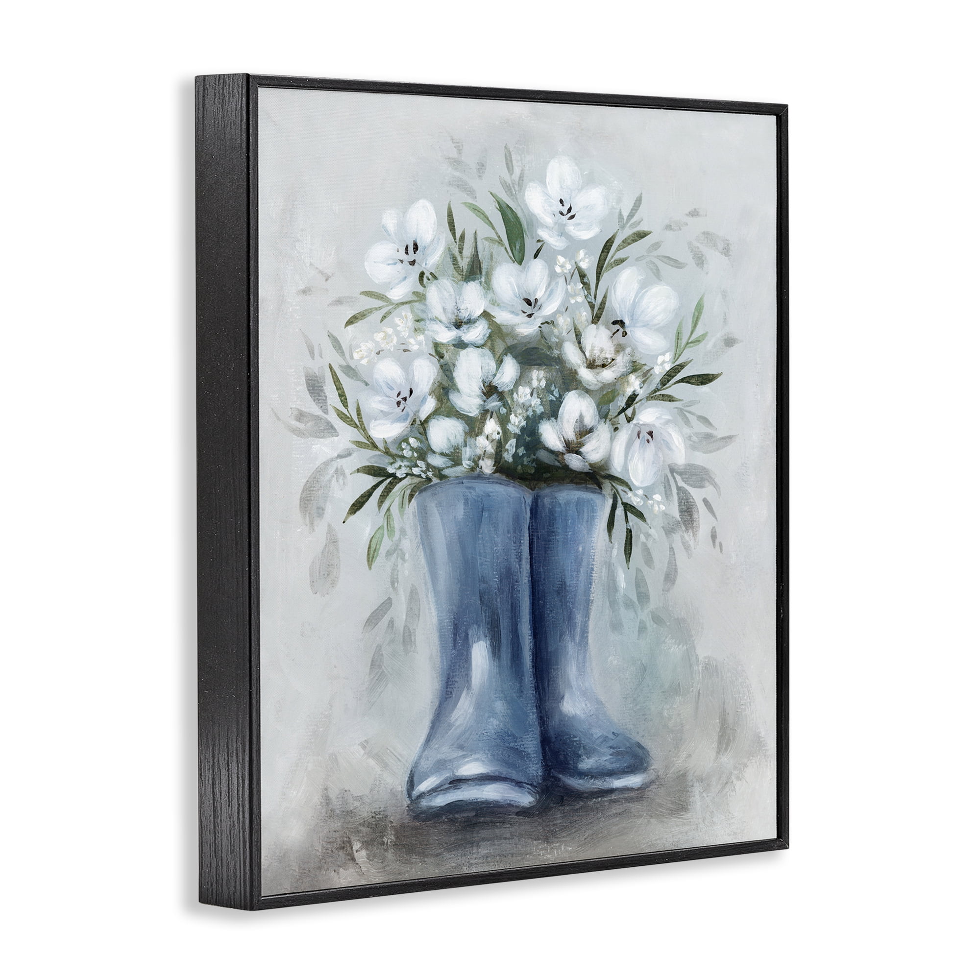 Stupell Industries Botanical Bouquet in Blue Boots Black Framed Giclee Art, design by Kristen Brockmon