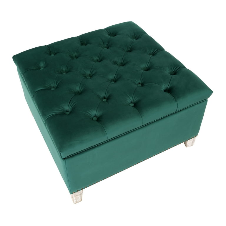 Costaelm Hank Square Velvet Tufted Storage Ottoman, Dark