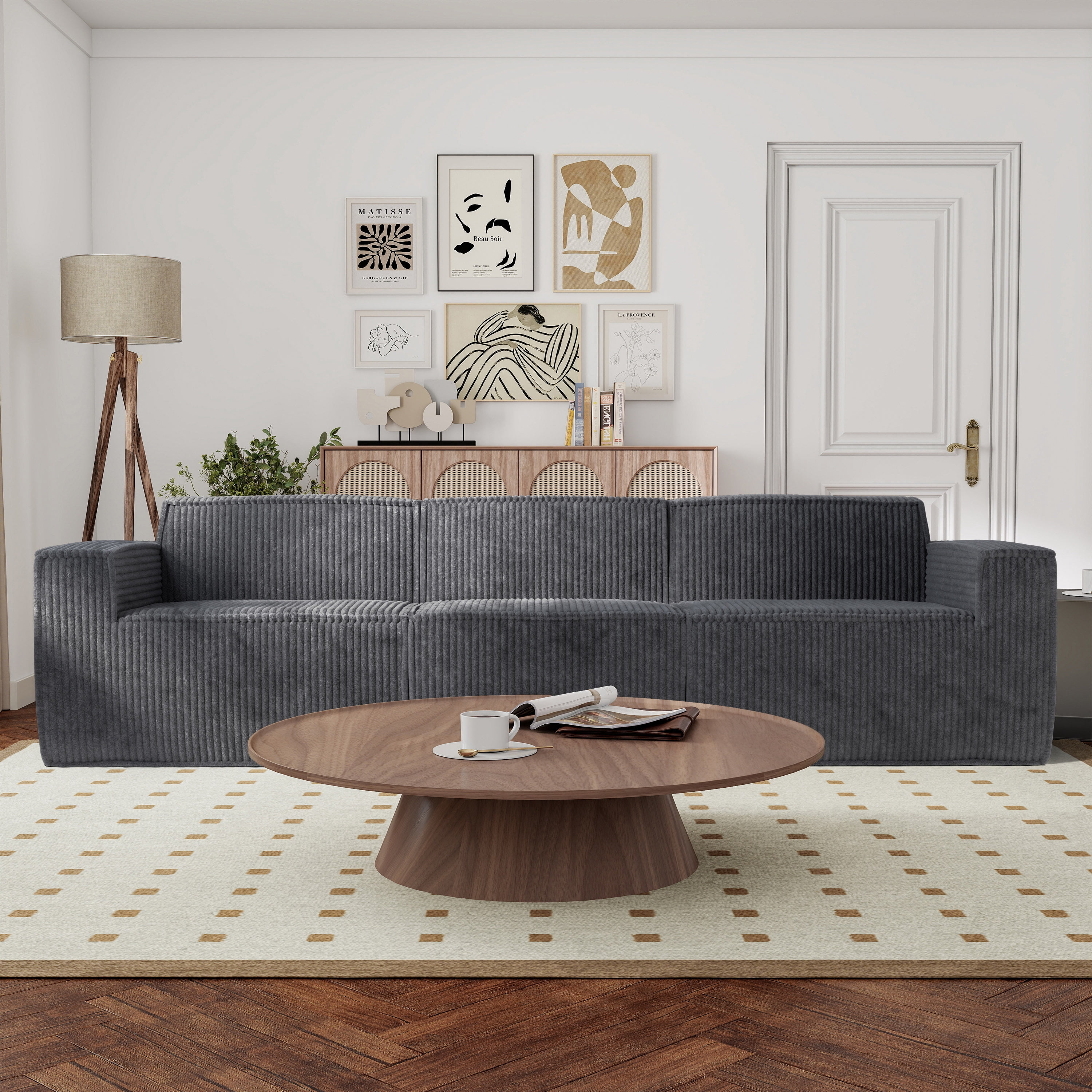 Furniture of America Solan Modern Chenille Modular Wide Track Arms Sofa, Dark Gray