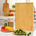 thumbnail image 6 of Kikcoin Bamboo Cutting Boards for Kitchen, Large Wood Chopping Board with Deep Juice Groove and Inner Handle, 19"×14", 6 of 9