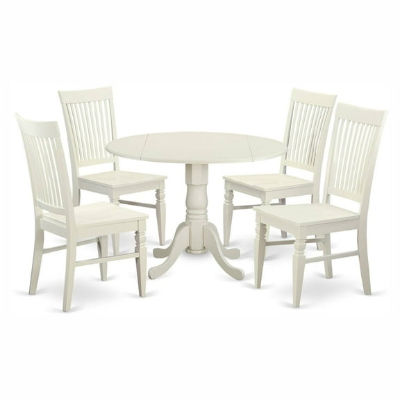 East West Furniture Dublin 5 Piece Drop Leaf Dining Table Set with Weston Wooden Seat Chairs