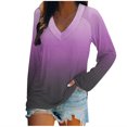 thumbnail image 2 of PNTUTB Fashion Women's Gradient V-Neck Long Sleeve Pullover Loose Comfortable Casual Top, 2 of 5