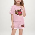 thumbnail image 2 of Girls Clothes 12-14 Sets Girls Outfit Sets Fashion Boy and Girls' Casual Short Sleeve Round Neck Heart Shape Printed Shirts Drawstring Short Pants Sets（4-16 Years）, 2 of 8