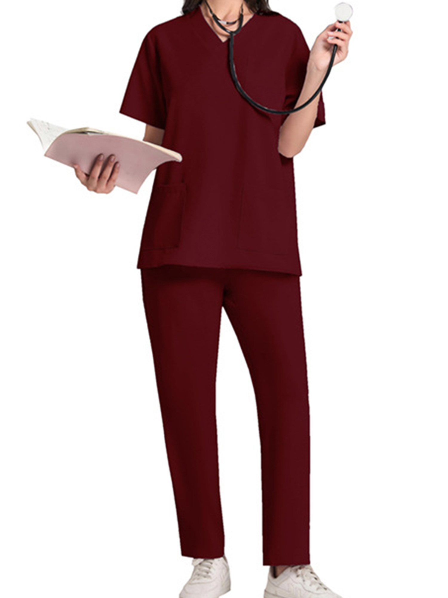 ZNU Womens Medical Scrubs Doctor Uniform Trousers Set Nurse Dentist Hospital Suits