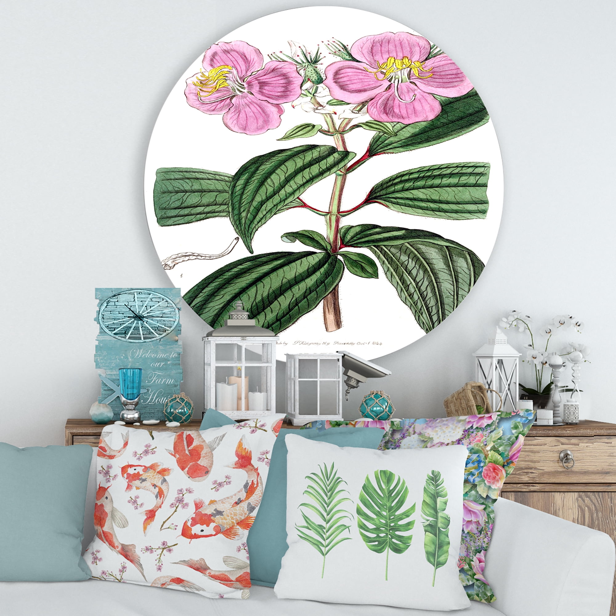 Designart 'Ancient Plant Life XXIII' Traditional Circle Metal Wall Art 36x36 - Disc of 36