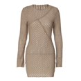 thumbnail image 1 of Vestido Mini Ajustado con Escote Redondo y Mangas Largas Texturizado para Mujer Caqui L, 1 of 10