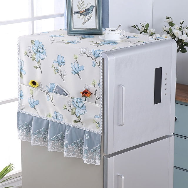 Nvzi 1 toalla sencilla para refrigerador, paño protector antipolvo para puerta simple o doble, toalla multiusos para electrodomésticos, cubierta antipolvo de 140 * 55 cm (estilo 2 - azul)