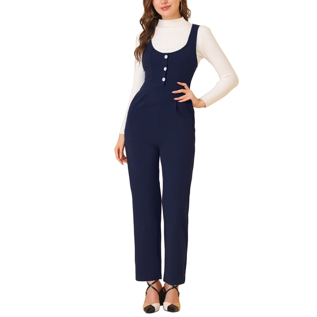 INSPIRE CHIC Mono Casual de Mujer con Pierna Ancha y Bolsillos, Overoles de Punto, Talla XL, Azul Marino
