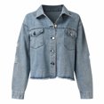 thumbnail image 3 of Vedolay Casual Tops for Women Womens Cropped Rhinestone Fringe Denim Jacket Distressed Jean Jacket,Blue M, 3 of 5